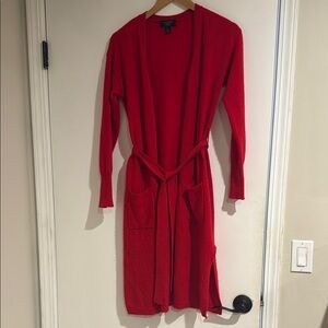 Cashmere Charter Club Red Long Open Front Cardigan with Belt